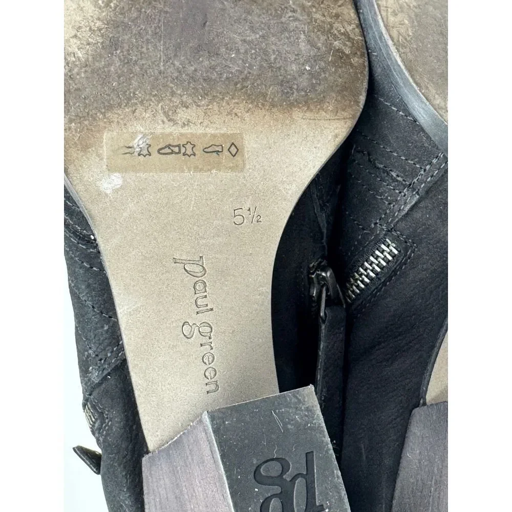 Paul‎ Green Malibu Sliced Zip Bootie Women 5.5 US 8 EUC Block Hill Suede Black